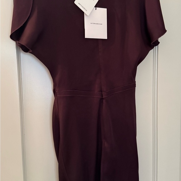 Victoria Beckham Satin Midi Dress in Burgundy/ Fig Color - Picture 8 of 11